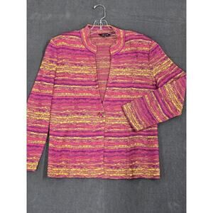 Misook Jacket Long Sleeve V-Neck One Button Pink Yellow Women's Size LP Summer